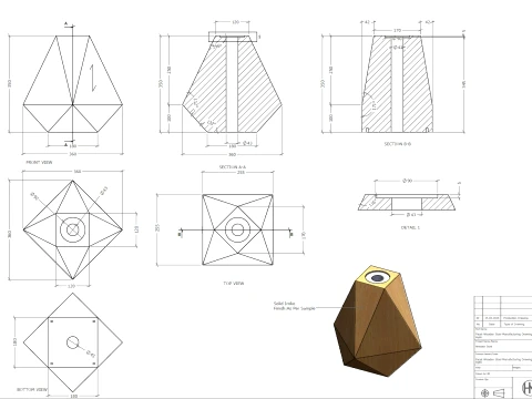 Facet Wooden Stool Manufacturing Drawings 3D Model