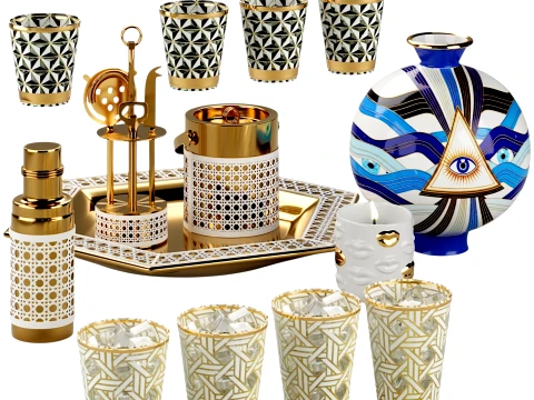 Jonathan Adler Basketweave Barware Decor Set 3D Model