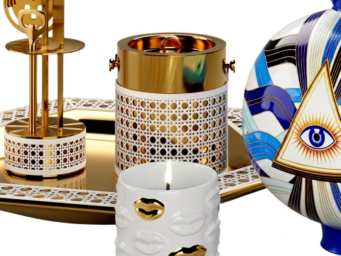 Jonathan Adler Basketweave Barware Decor Set 3D Model