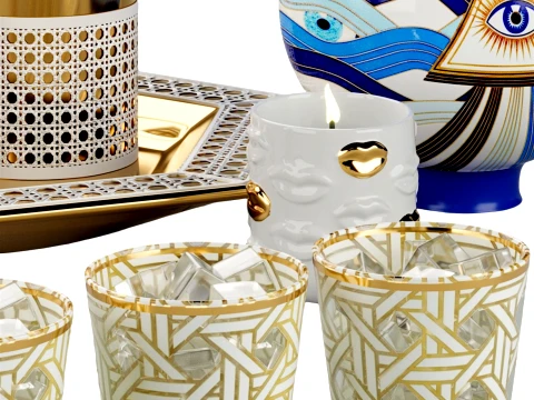 Jonathan Adler Basketweave Barware Decor Set 3D Model