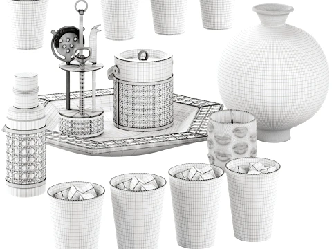 Jonathan Adler Basketweave Barware Decor Set 3D Model