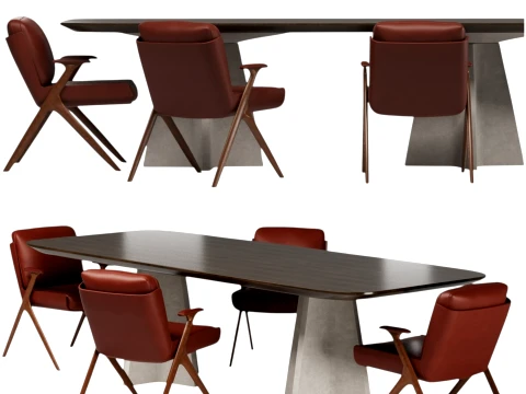 Dining Set Brutalist Table and Lilliam Armchair 3D Model