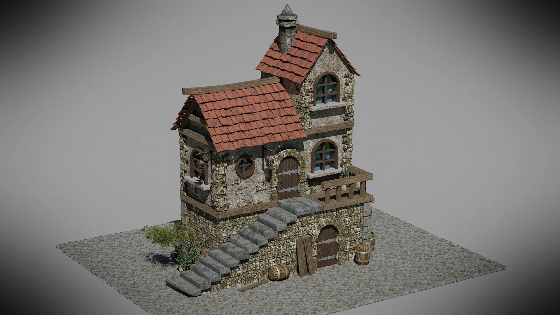 Medieval Castle Inn Tavern - Realistic Detailed PBR Building 3D Model .c4d .max .obj .3ds .fbx .stl .blend