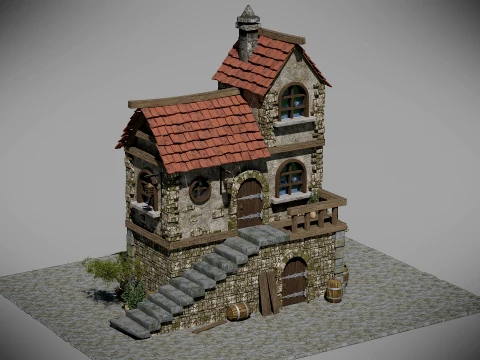 Средневековая таверна Castle Inn — реалистичное детальное здание PBR 3D Модель