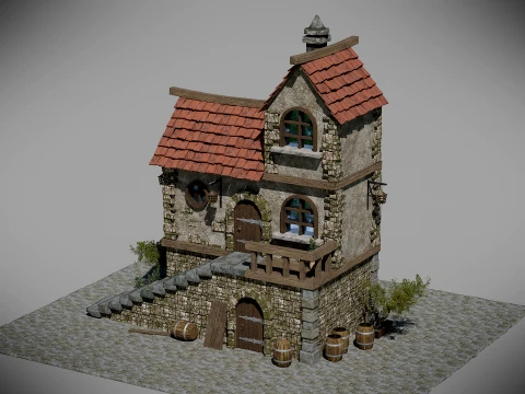Medieval Castle Inn Tavern - Realistic Detailed PBR Building 3D Model