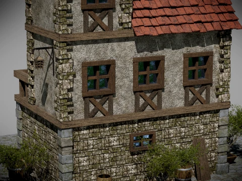 Medieval Castle Inn Tavern - Realistic Detailed PBR Building 3D Model