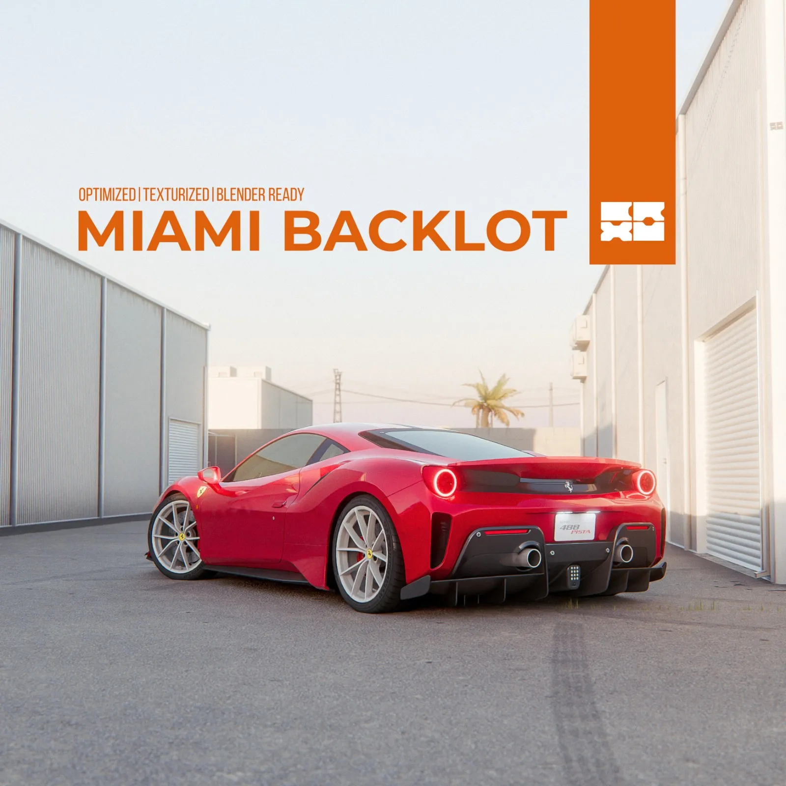 AUTOMOTIVE ENVIRONMENT - MIAMI BACKLOT - BLENDER OPTMIZED SCENE 3D Model .c4d .max .obj .3ds .fbx .stl .blend 
