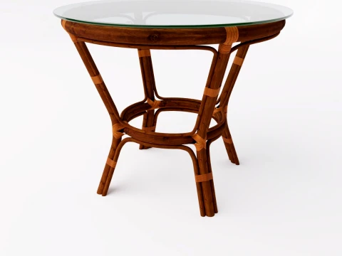 Round Wooden Rattan Accent Table with Glass Top 3D 모델