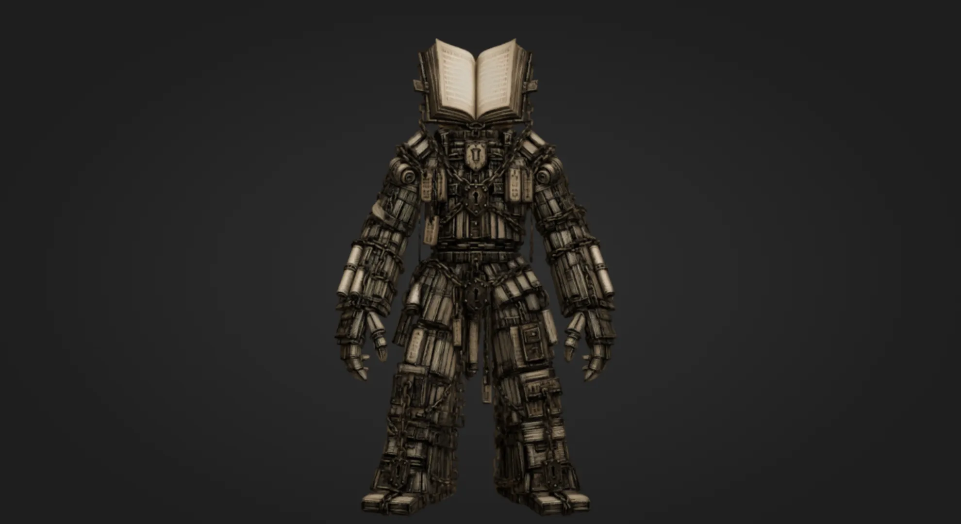 Book Guardian Golem 3D Print Model .c4d .max .obj .3ds .fbx .stl .blend 