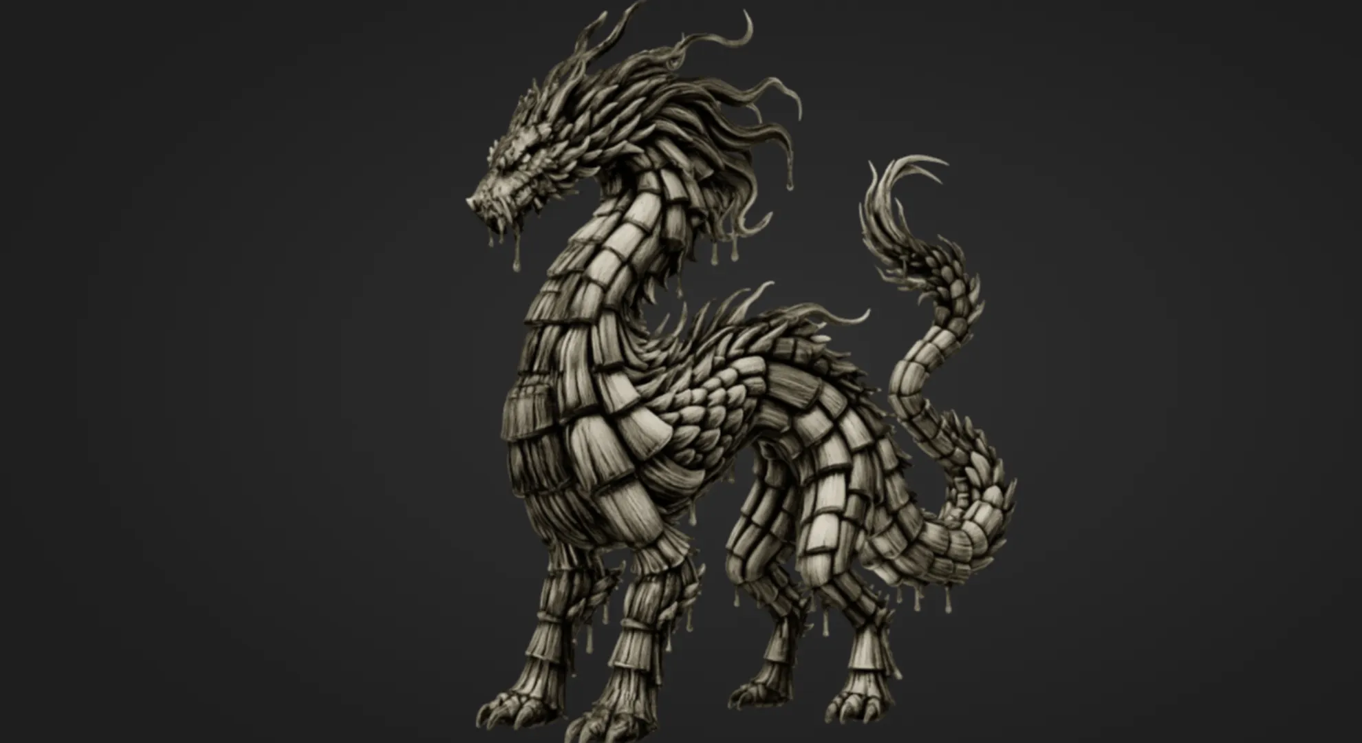 Paper Dripping Dragon 3D Print Model .c4d .max .obj .3ds .fbx .stl .blend 