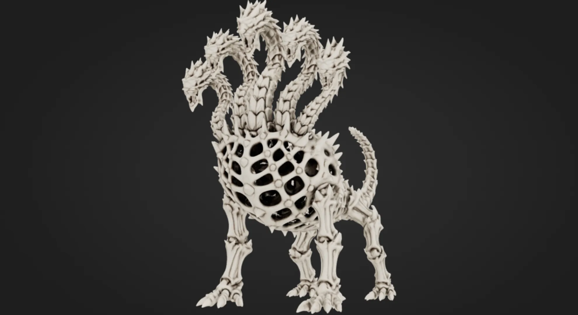 Skeletal Five-Headed Hydra 3D Print Model .c4d .max .obj .3ds .fbx .stl .blend 