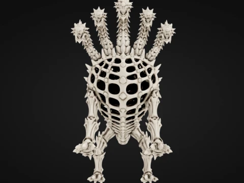 Skeletal Five-Headed Hydra 3D Print Model