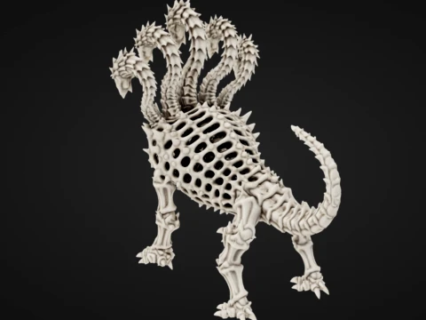 Skeletal Five-Headed Hydra 3D Print Model