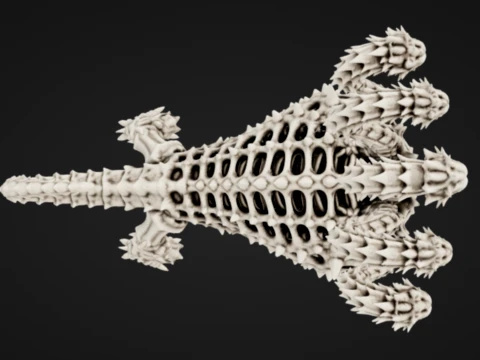 Skeletal Five-Headed Hydra 3D Print Model