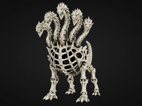 Skeletal Five-Headed Hydra 3D Print Model