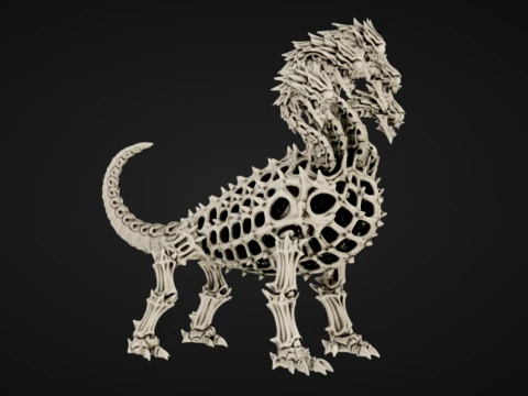 Skeletal Five-Headed Hydra 3D Print Model