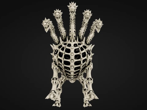 Skeletal Five-Headed Hydra 3D Print Model