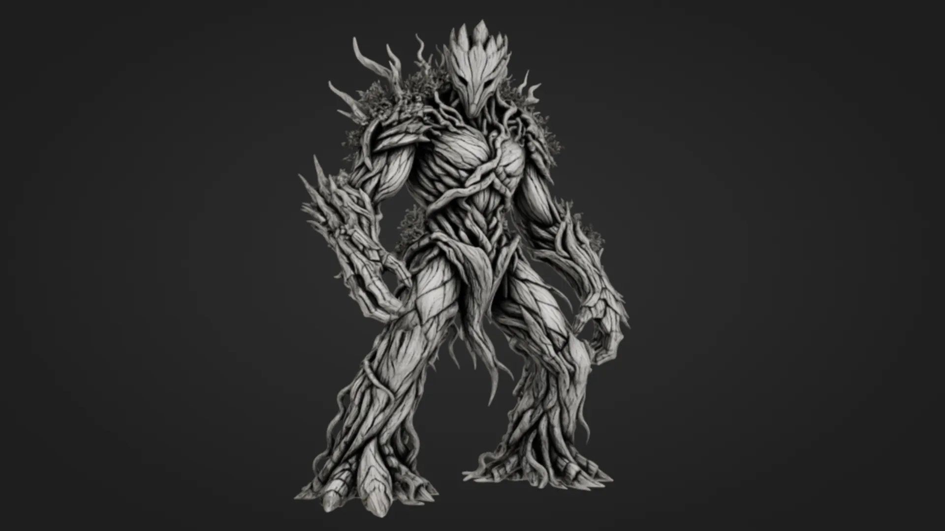 Blighted Tree Golem 3D Print Model .c4d .max .obj .3ds .fbx .stl .blend 
