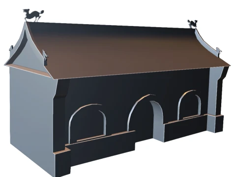 Antike ostasiatische Tempelhalle 3D Druckmodell