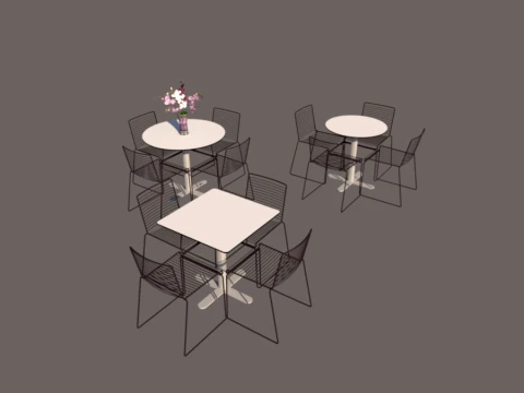 Modern Dining Set with chairs - High Quality 3D Model