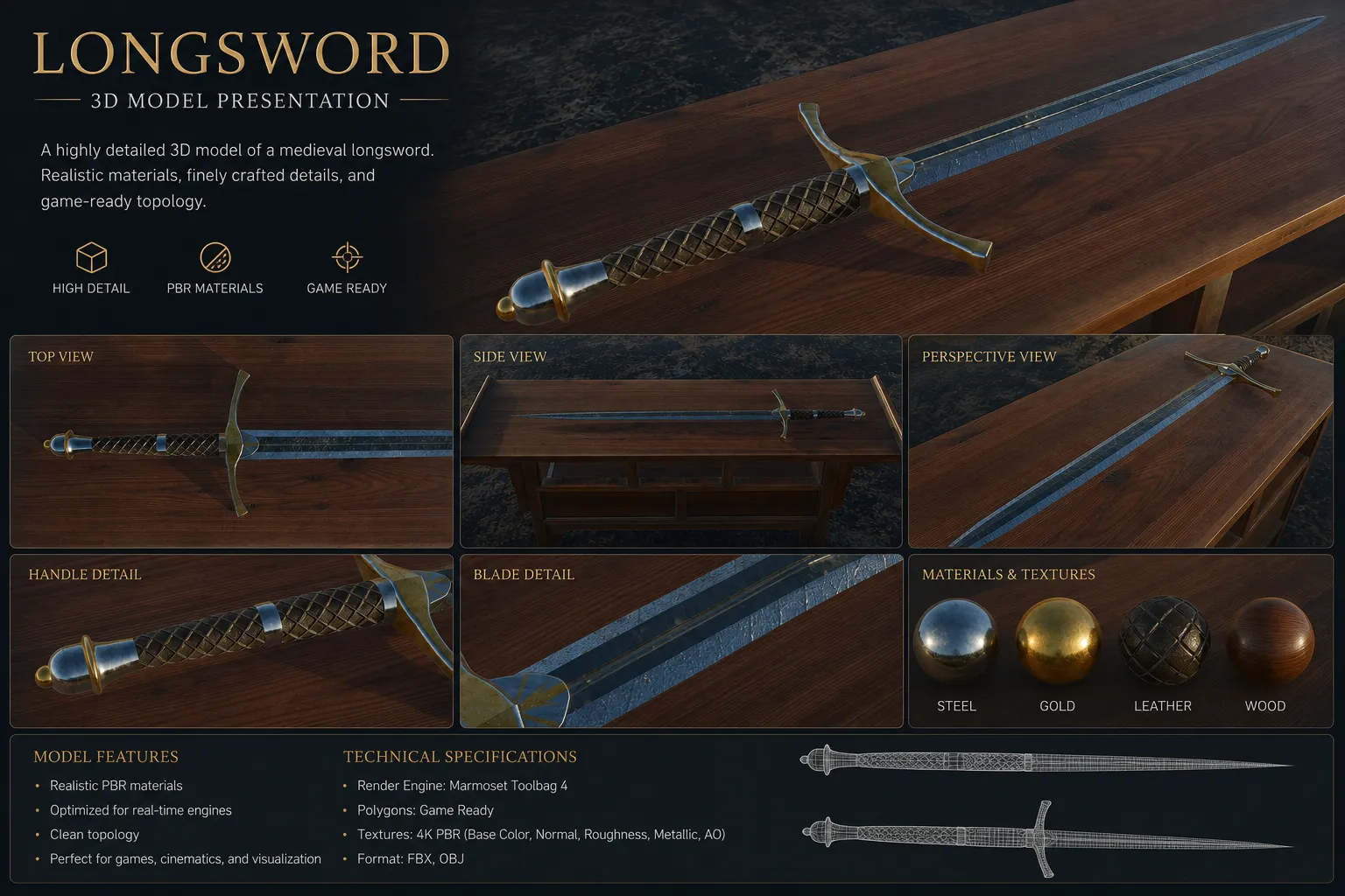 Espada Aragorns Modelo 3D .c4d .max .obj .3ds .fbx .stl .blend 