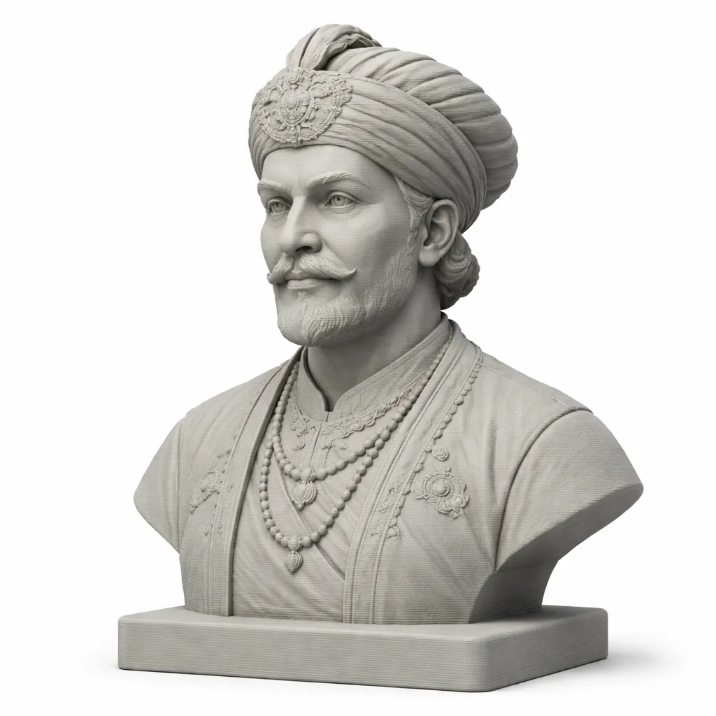 Akbar the Great Bust 3D Model .c4d .max .obj .3ds .fbx .stl .blend 