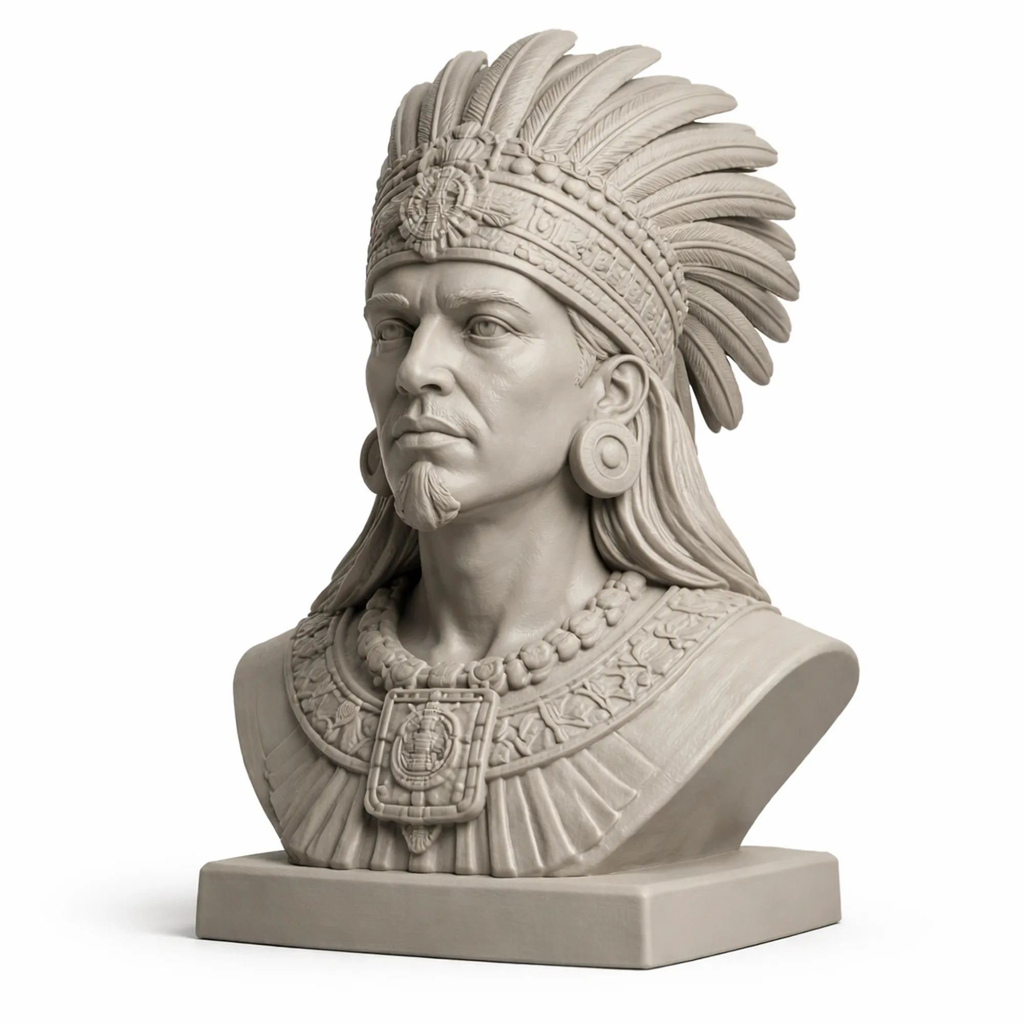 Montezuma II Bust 3D Model .c4d .max .obj .3ds .fbx .stl .blend 
