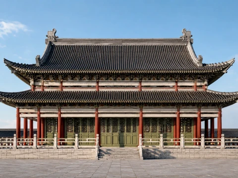 Traditional Chinese Double-Eaved Palace Hall 3D Model