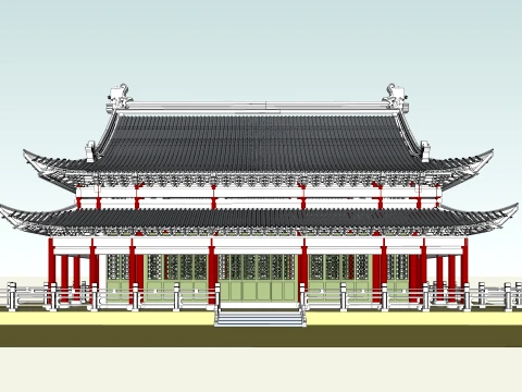 Traditional Chinese Double-Eaved Palace Hall 3D Model
