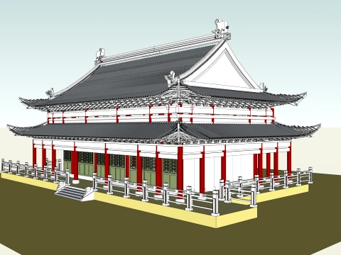 Traditional Chinese Double-Eaved Palace Hall 3D Model