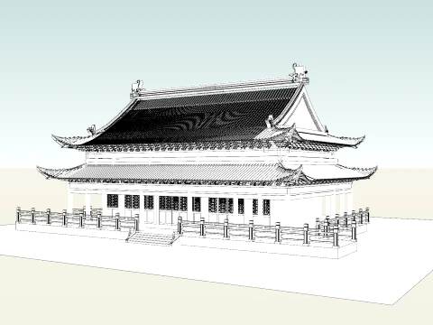 Traditional Chinese Double-Eaved Palace Hall 3D Model