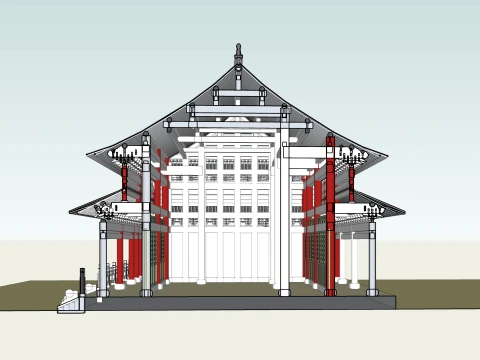 Traditional Chinese Double-Eaved Palace Hall 3D Model