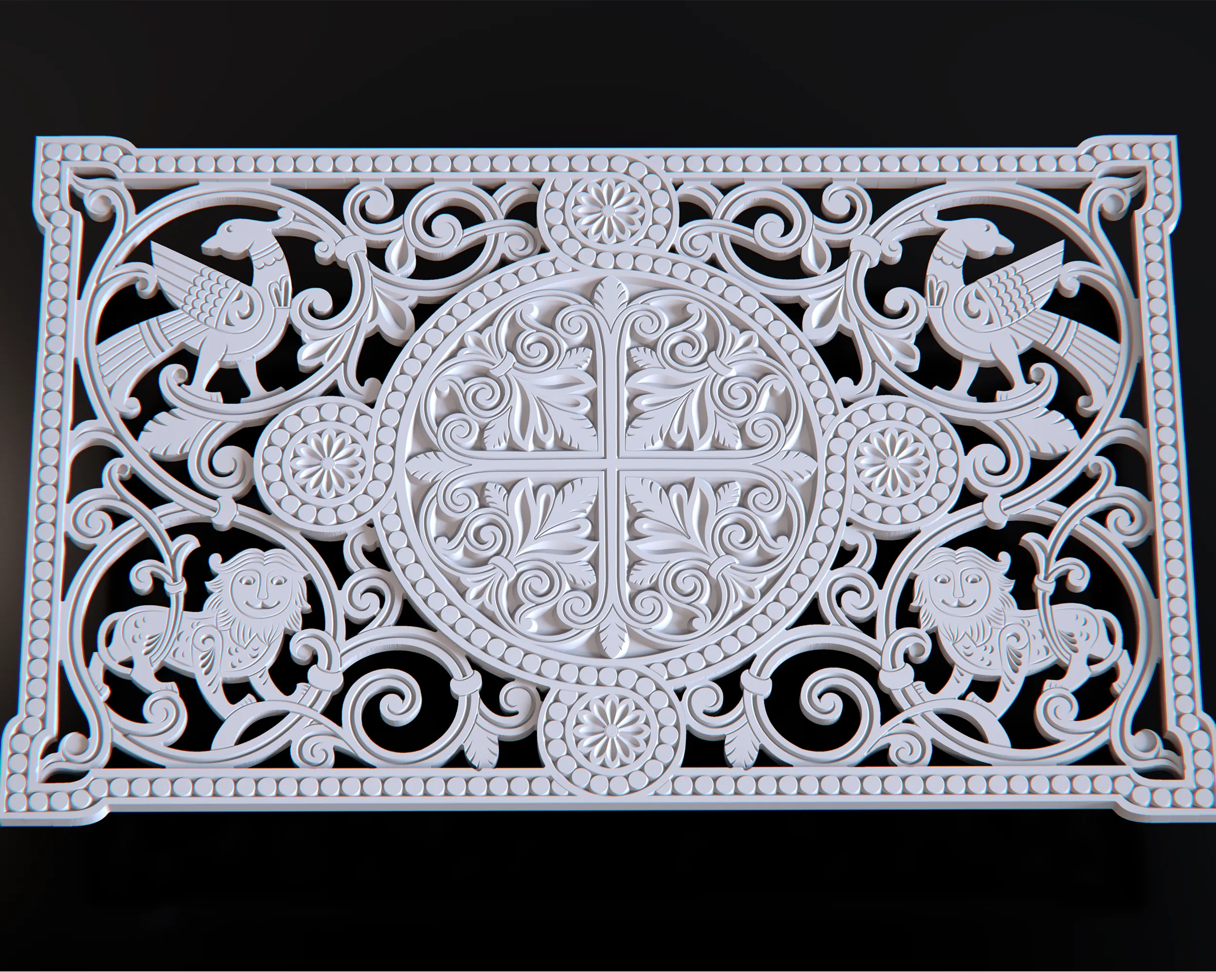 Panel with Lions and Birds 3D Model .c4d .max .obj .3ds .fbx .stl .blend 