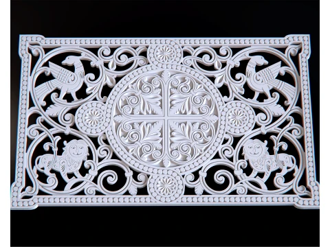 Panel with Lions and Birds 3D Model