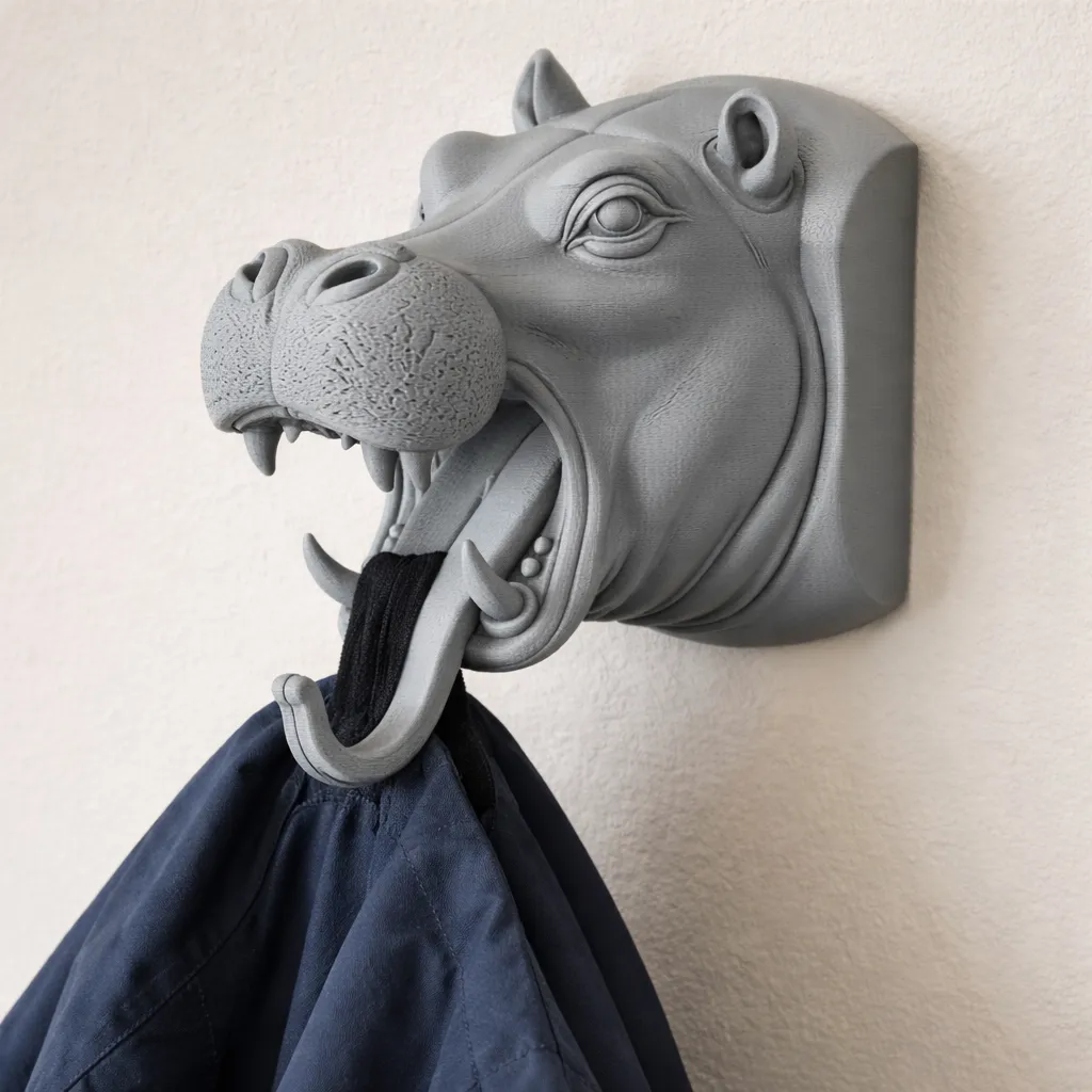 Hippopotamus Head Wall Hanger Coat and Key Holder Hook 3D Model .c4d .max .obj .3ds .fbx .stl .blend 