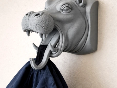 Hippopotamus Head Wall Hanger Coat and Key Holder Hook 3D Model