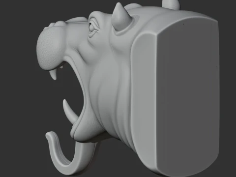 Hippopotamus Head Wall Hanger Coat and Key Holder Hook 3D Model