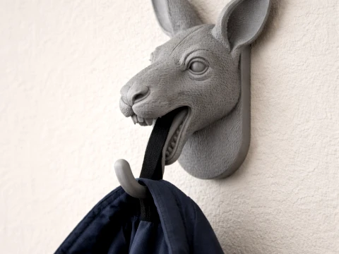 Kangaroo Head Wall Hanger Coat and Key Holder Hook 3D Model