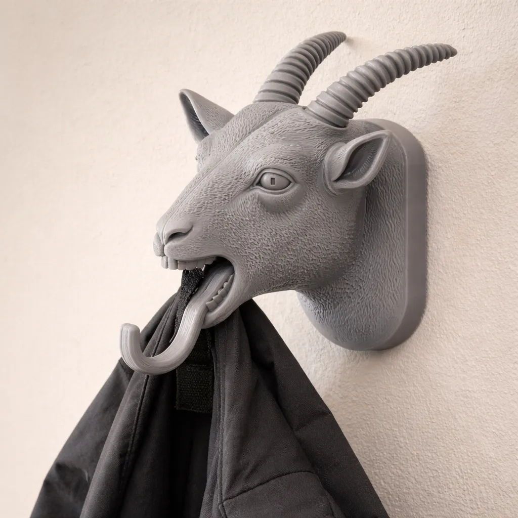 Goat HEAD WALL HANGER COAT AND KEY HOLDER HOOK 3D Model .c4d .max .obj .3ds .fbx .stl .blend 