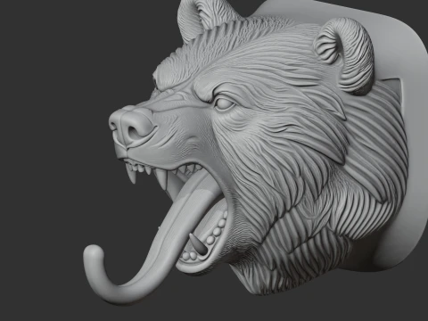 Grizzly bear HEAD WALL HANGER COAT AND KEY HOLDER HOOK 3D Model