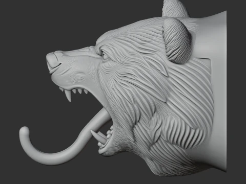 Grizzly bear HEAD WALL HANGER COAT AND KEY HOLDER HOOK 3D Model
