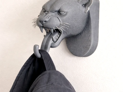 Wandaufh&auml;nger f&uuml;r Mantel und Schl&uuml;sselhalter mit Leopardenkopf 3D Modell