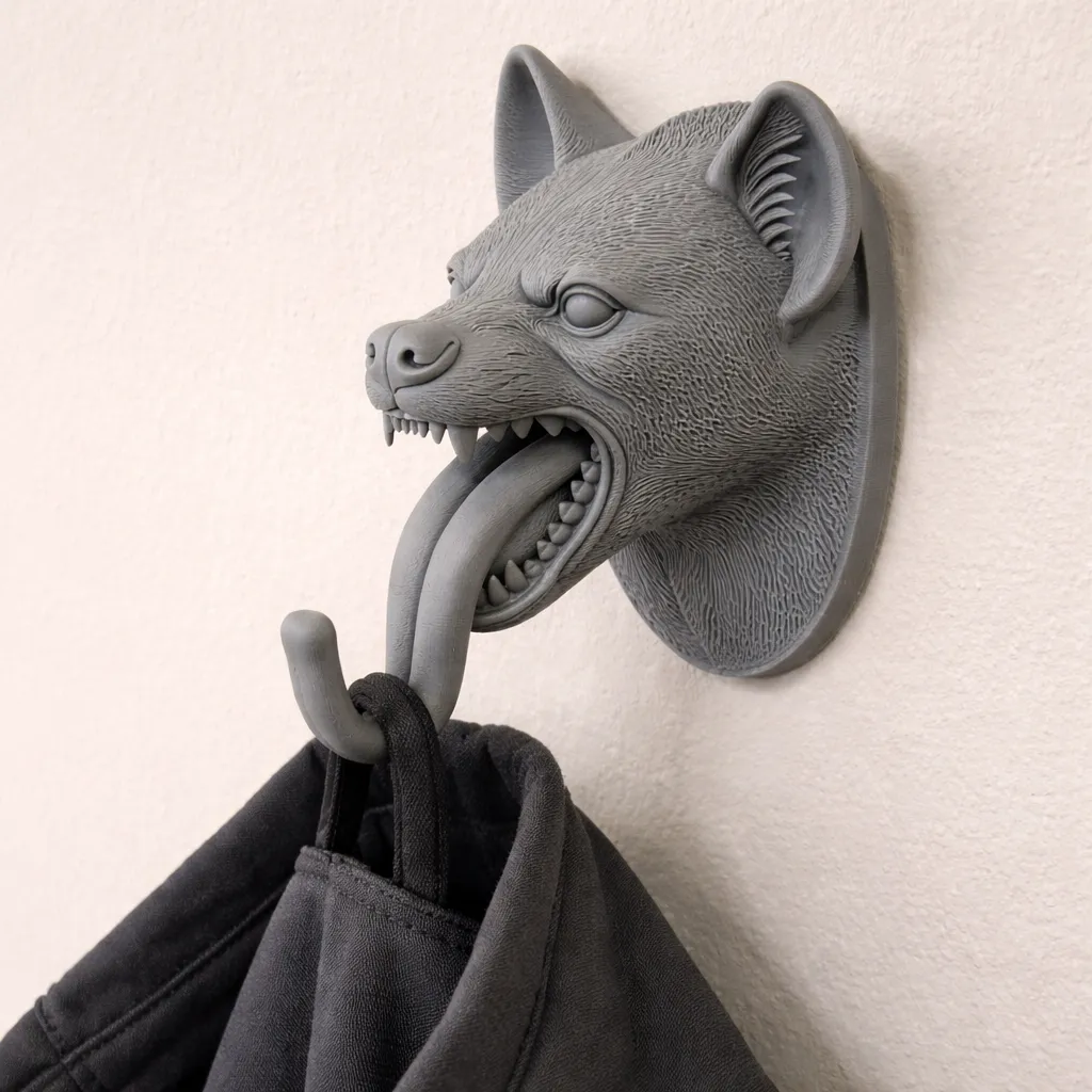 Hyena HEAD WALL HANGER COAT AND KEY HOLDER HOOK 3D Model .c4d .max .obj .3ds .fbx .stl .blend 