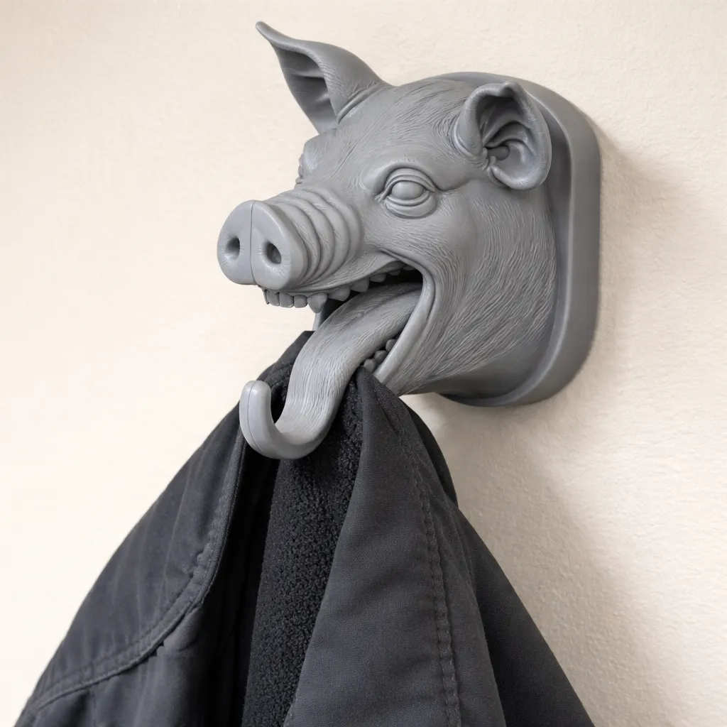 Pig HEAD WALL HANGER COAT AND KEY HOLDER HOOK 3D Model .c4d .max .obj .3ds .fbx .stl .blend 