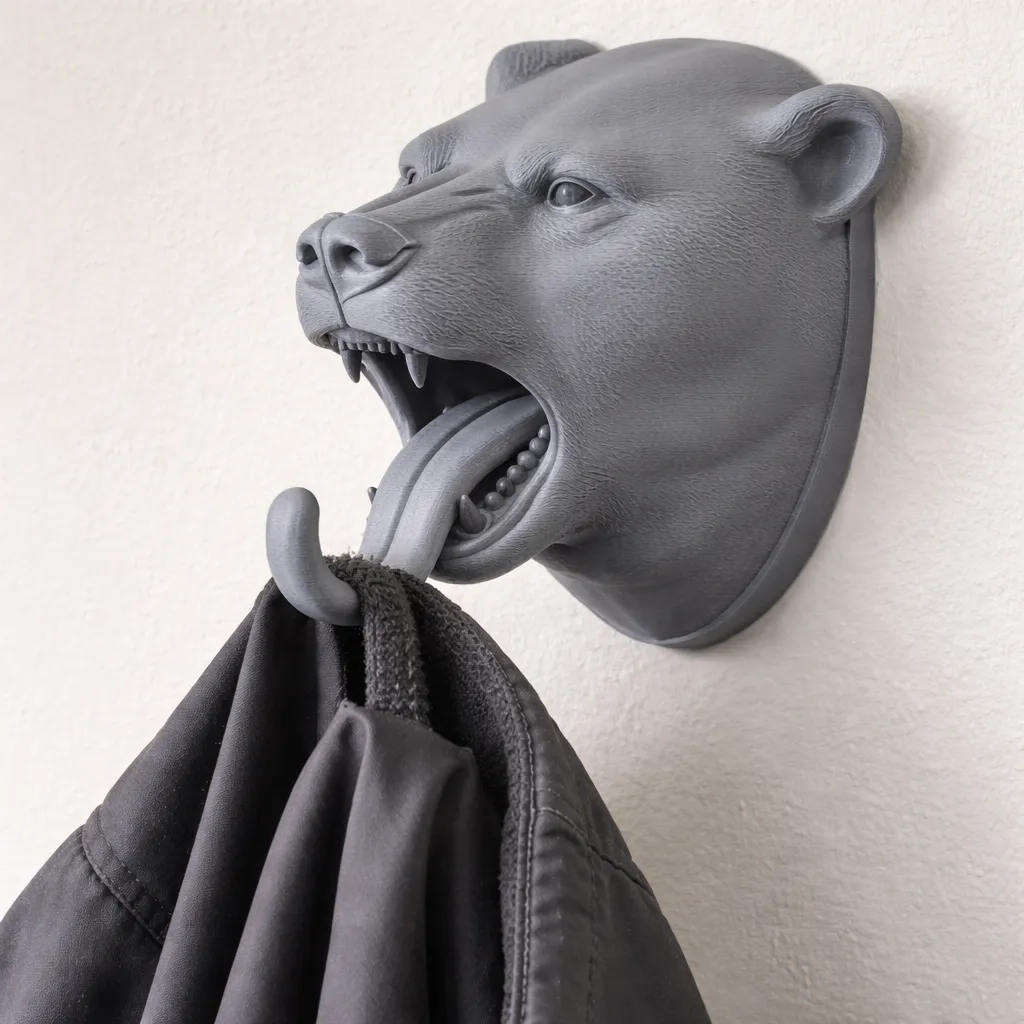 Polar bear HEAD WALL HANGER COAT AND KEY HOLDER HOOK 3D Model .c4d .max .obj .3ds .fbx .stl .blend 