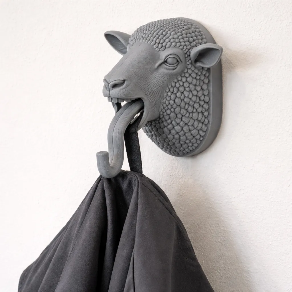 Sheep HEAD WALL HANGER COAT AND KEY HOLDER HOOK 3D Model .c4d .max .obj .3ds .fbx .stl .blend