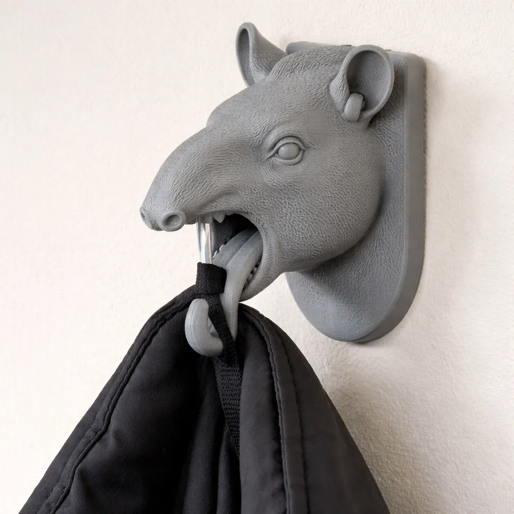 Tapir HEAD WALL HANGER COAT AND KEY HOLDER HOOK 3D Model .c4d .max .obj .3ds .fbx .stl .blend