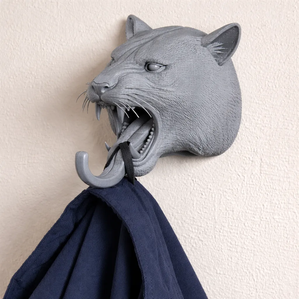 Tiger Head Wall Hanger Coat and Key Holder Hook 3D Model .c4d .max .obj .3ds .fbx .stl .blend