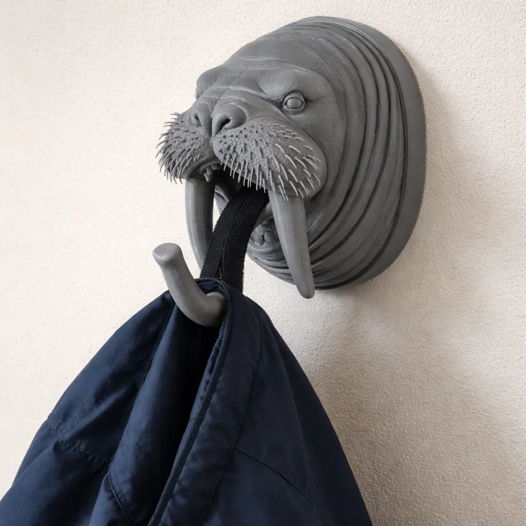 Walrus HEAD WALL HANGER COAT AND KEY HOLDER HOOK 3D Model .c4d .max .obj .3ds .fbx .stl .blend 
