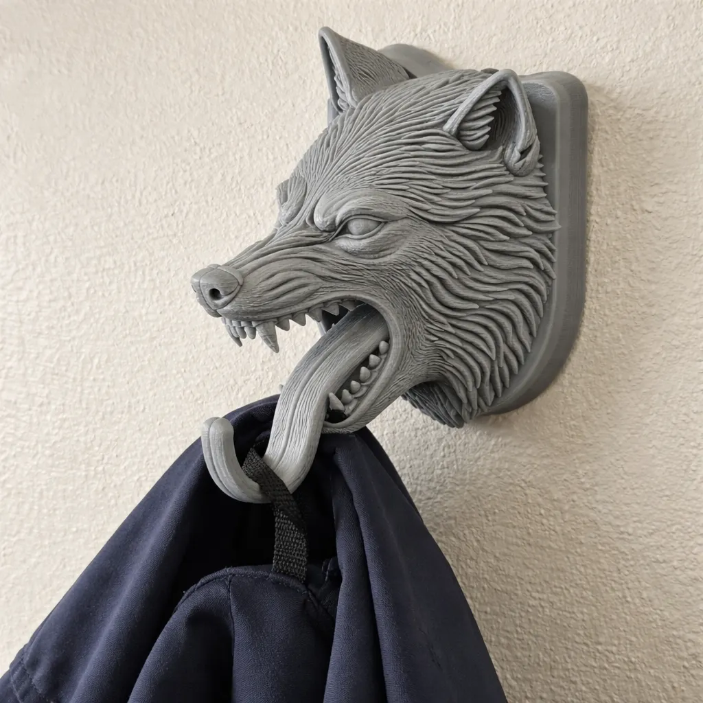 Wolf Head Wall Hanger Coat and Key Holder Hook 3D Model .c4d .max .obj .3ds .fbx .stl .blend 